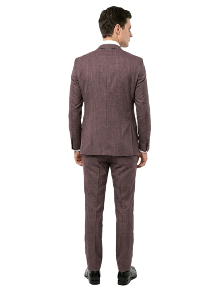 Pánsky vlnený oblek bordový s vestou, P14