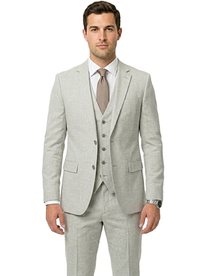 Pánsky vlnený oblek sivý s vestou, P15